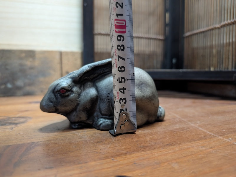 Beautiful 1950s Japan Cast Iron Rabbit Sculpture Red Eyes X2