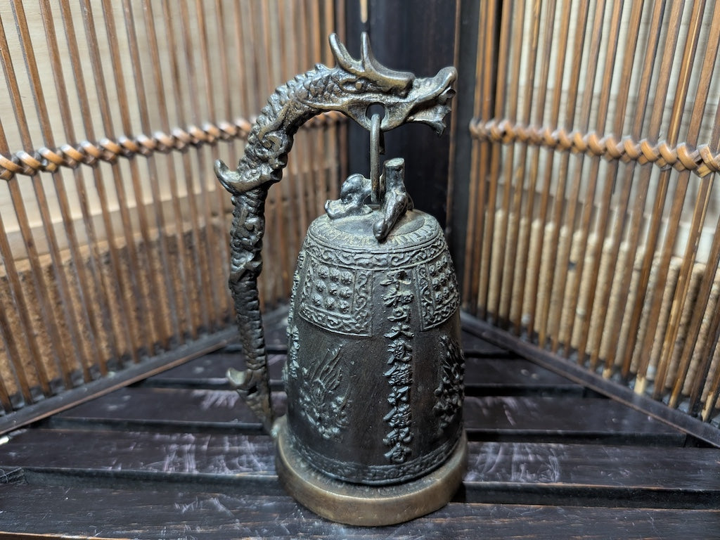 Buddhist Bell Japanese Dragon Bronze Art Made in Japan V7