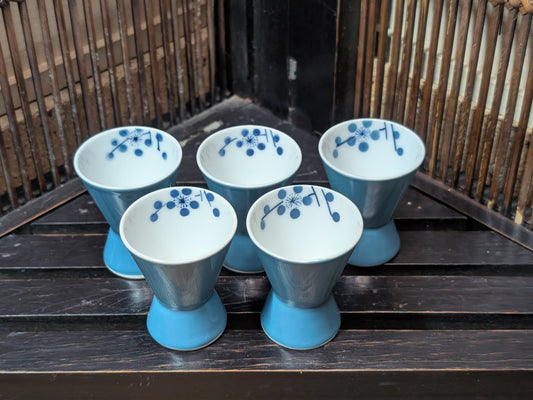 Japanese Blue Sake cups Traditional set imari signed Made in Japan CC5