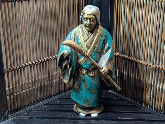 1940s Japanese Steel Old Woman Statue Hand-Made Japan I2