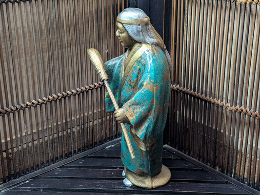 1940s Japanese Steel Old Woman Statue Hand-Made Japan I2