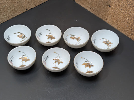 Japanese Sake cups Set Kutani Porcelain Signed Made in Japan A134