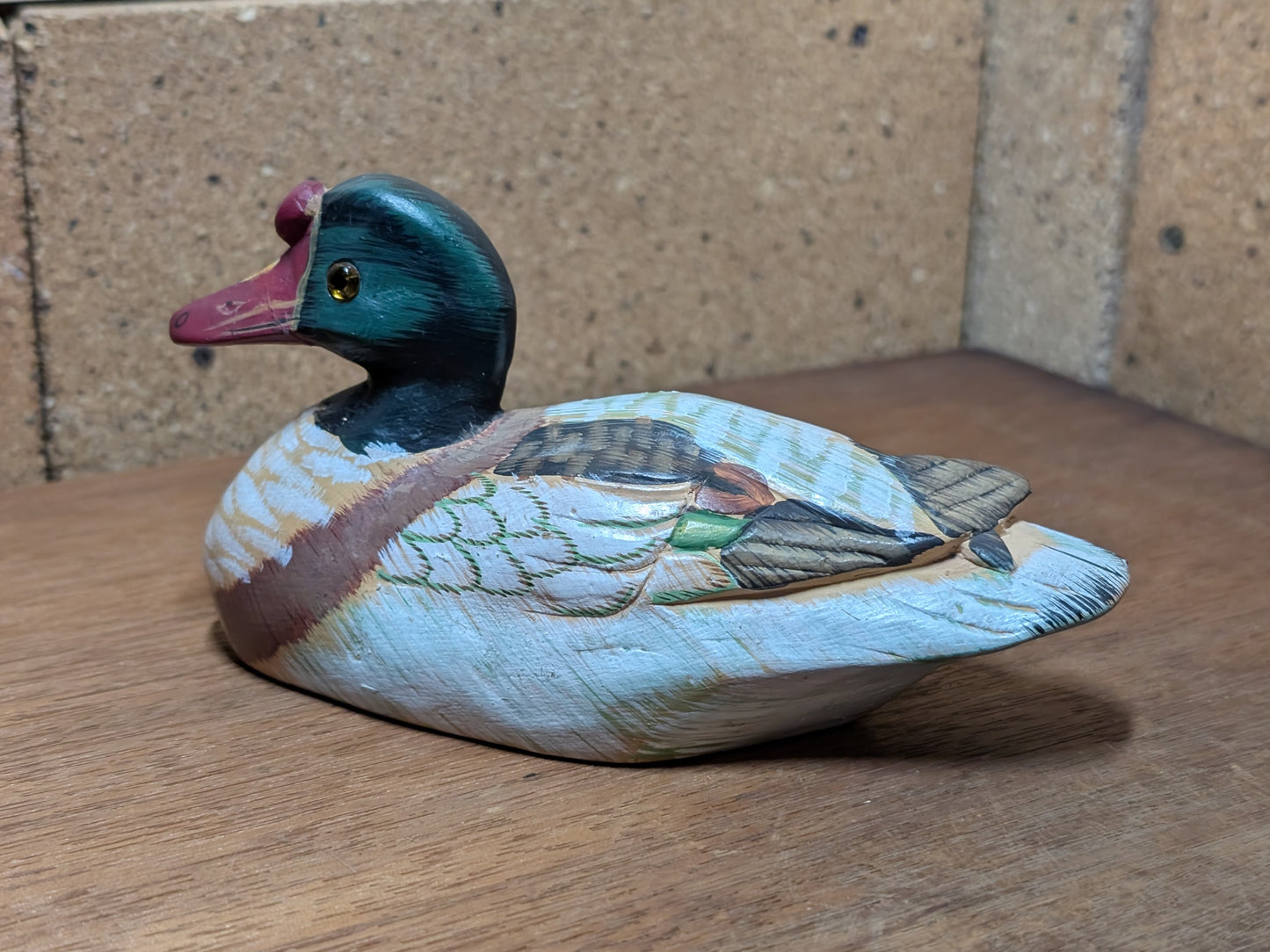 Japanese Vtg 1960 signed stone art sculpture Spot-billed Duck Made in Japan (C33)