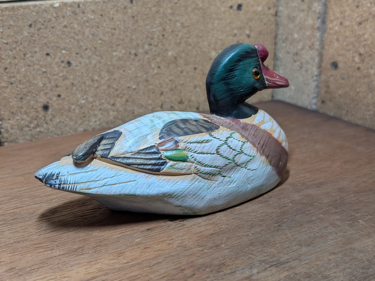 Japanese Vtg 1960 signed stone art sculpture Spot-billed Duck Made in Japan (C33)