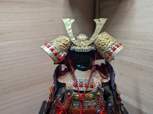 Antique Japanese doll Samurai Yoroi w/original wooden box Handmade Doll made in Japan (H1)