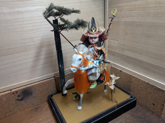 Japanese vintage Samurai doll on horse doll beautiful Handmade Boy festival samurai doll  made in Japan (BB2)