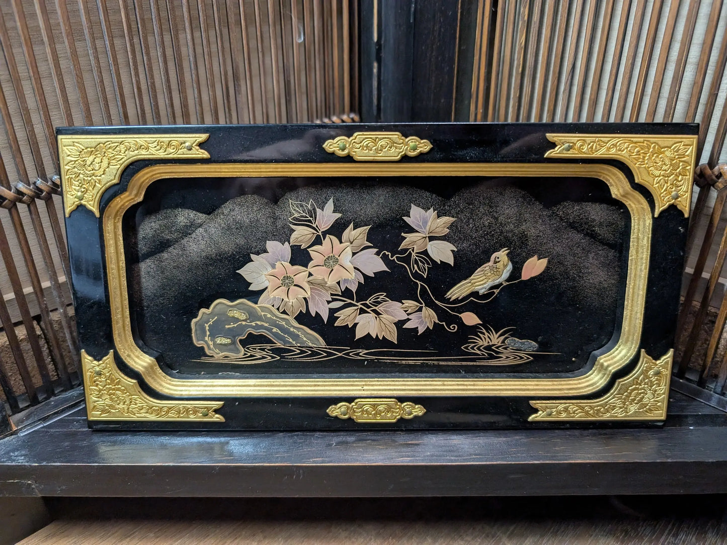 Japanese Antique 1937 Altar fitting drawer gold and shell painting made in Japan (AA7) 1900s store