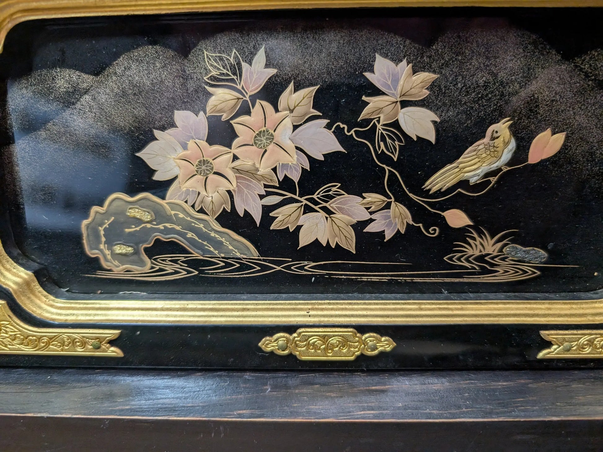 Japanese Antique 1937 Altar fitting drawer gold and shell painting made in Japan (AA7) 1900s store