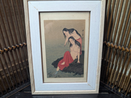 Japanese wall hanging Decor Authentic Traditional 1950s Postcard signed made in Japan (A139)