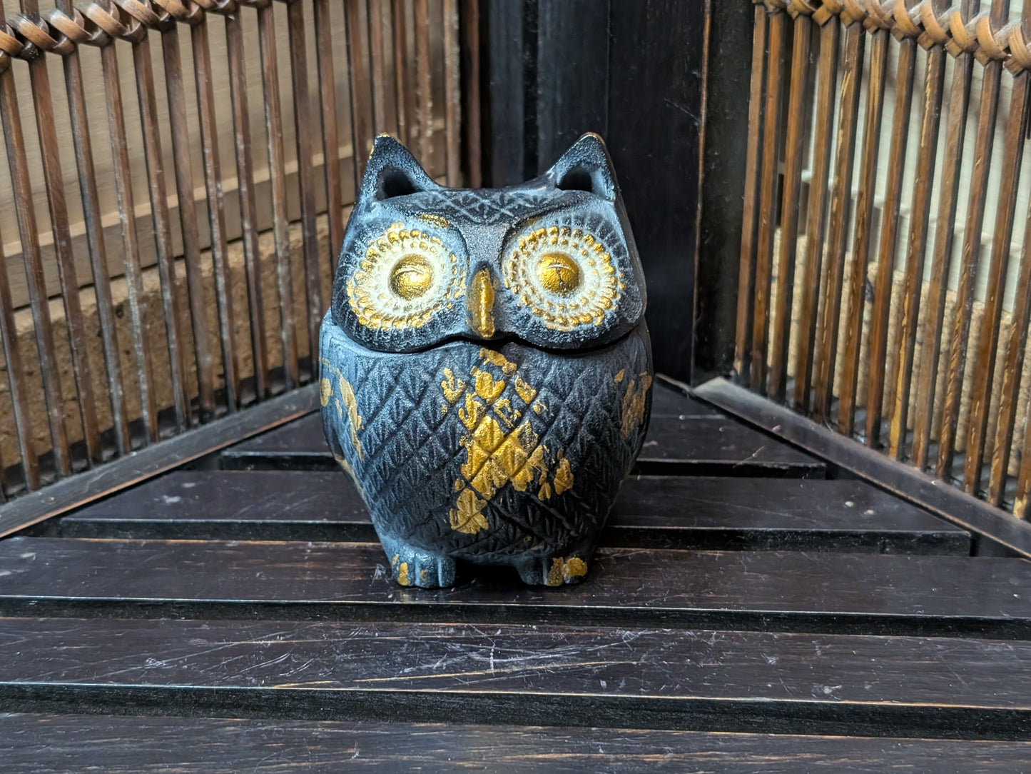 Japanese vintage Incense burner owl figurine steel owl incense burner Made in Japan (CC4)