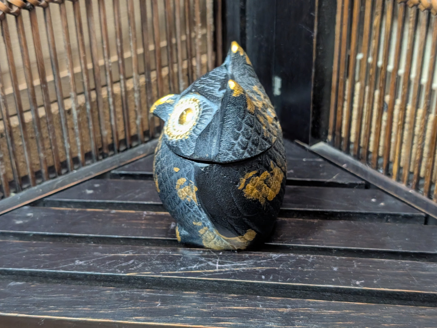 Japanese vintage Incense burner owl figurine steel owl incense burner Made in Japan (CC4)