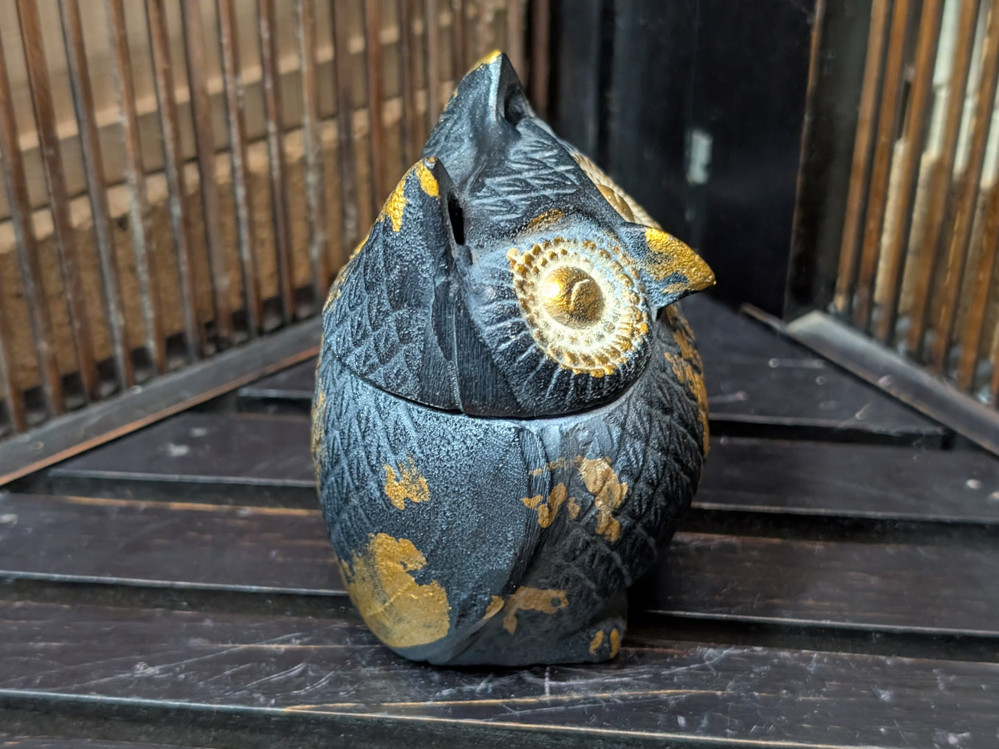 Japanese vintage Incense burner owl figurine steel owl incense burner Made in Japan (CC4)