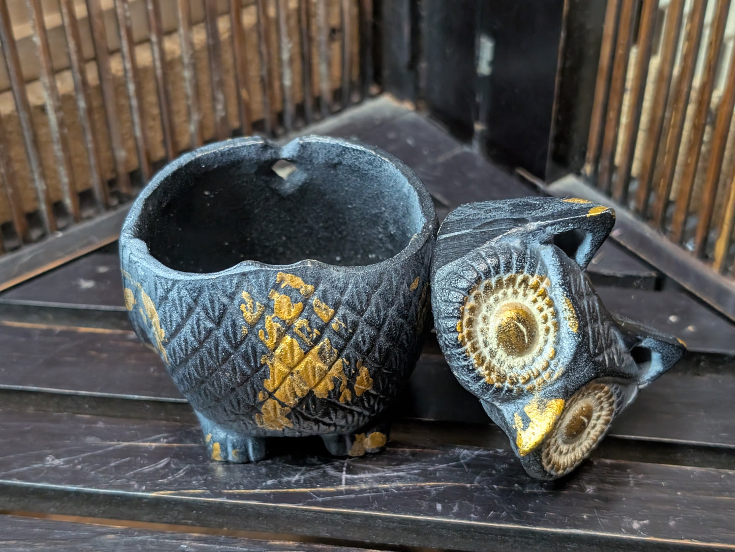 Japanese vintage Incense burner owl figurine steel owl incense burner Made in Japan (CC4)