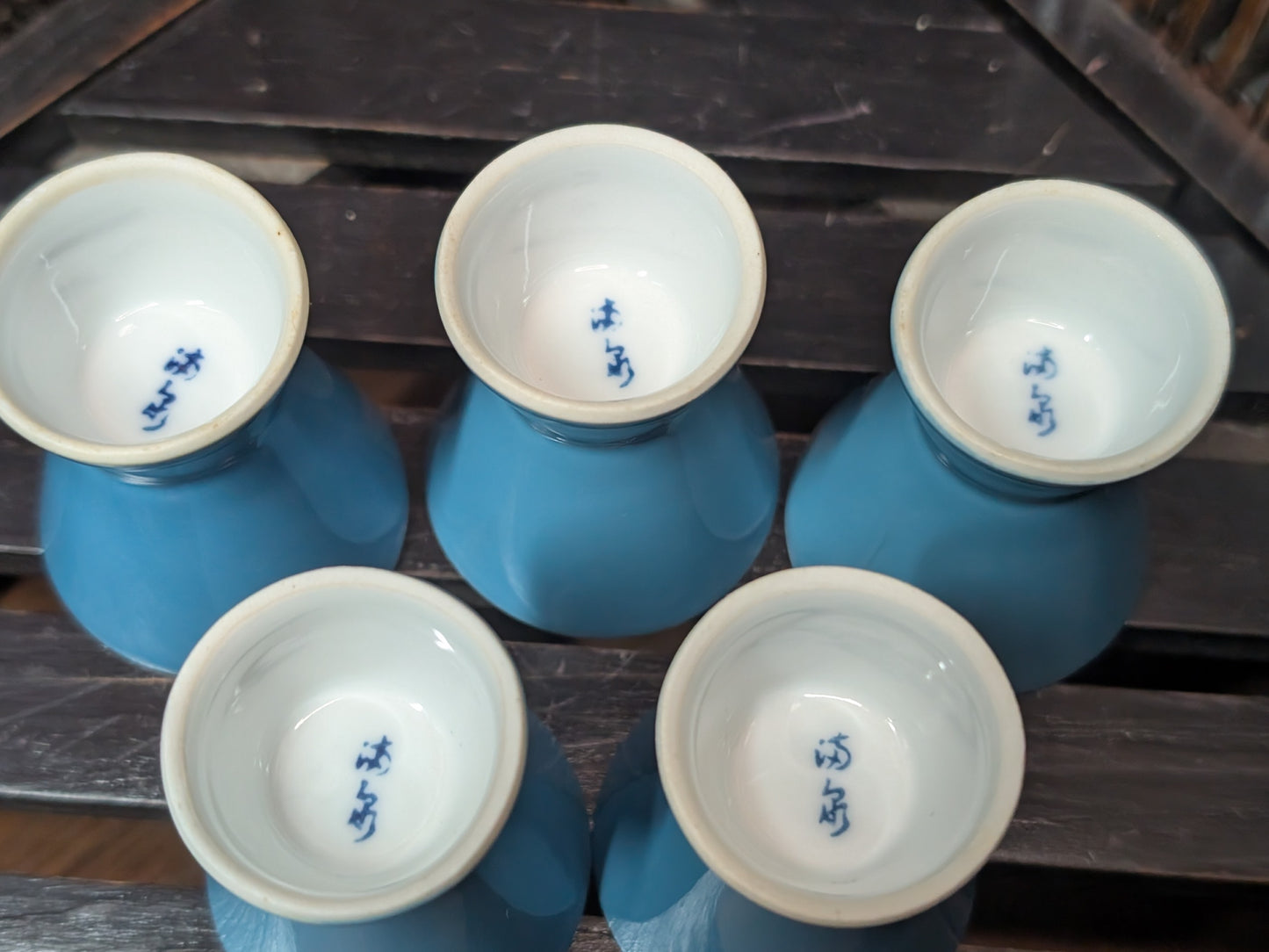 Japanese Blue Sake cups Traditional set imari signed Made in Japan CC5