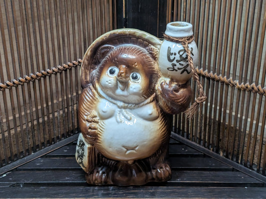 Japanese Raccoon Tanuki sake bottle Pottery Handmade ceramic unique  made in Japan (J3)