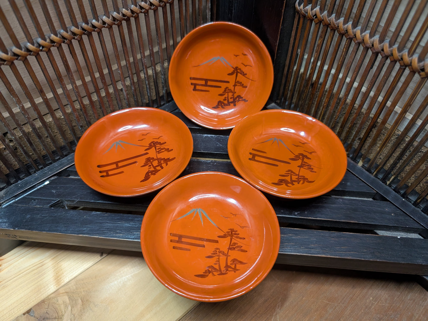 Japanese lacquerware small plates late 1800s with the original paper bag Made in Japan (CC9)