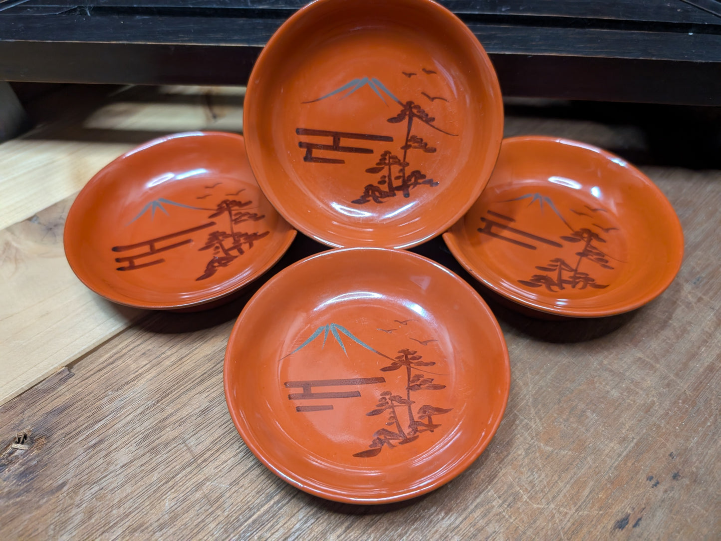 Japanese lacquerware small plates late 1800s with the original paper bag Made in Japan (CC9)