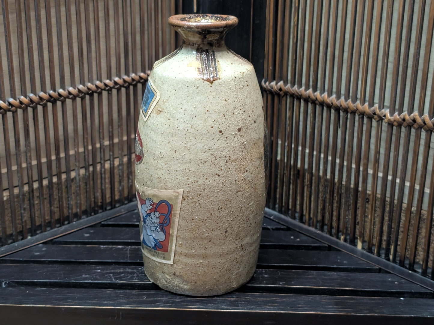 Japanese Pottery sake bottle Vintage Japan Signed Hand painted Ceramic sake bottle Made in Okinawa Japan (CC10)