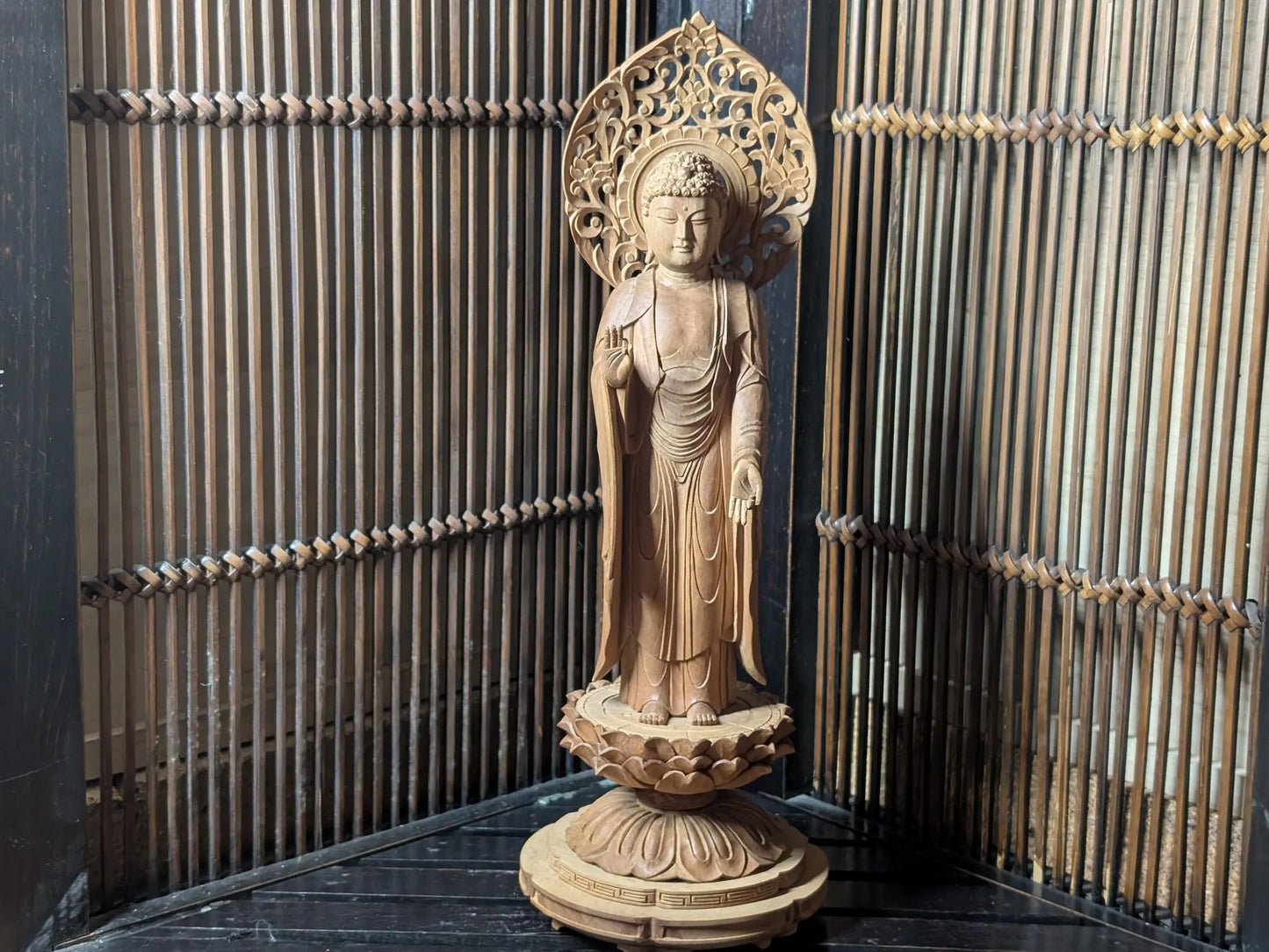 Japanese Wooden Buddha Statue Buddhist Altar fitting Hand Carved 1930s Order made made in Japan (K1) 1900s store