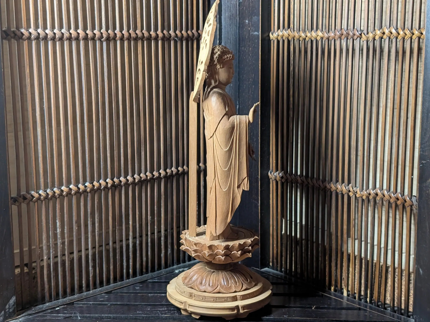 Japanese Wooden Buddha Statue Buddhist Altar fitting Hand Carved 1930s Order made made in Japan (K1) 1900s store