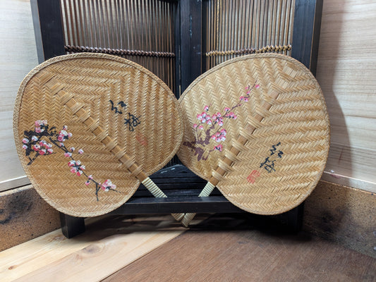 Japanese Vintage fan , Handmade Bamboo fan Hand painted Flower Bamboo fan set Made in Japan (D17)