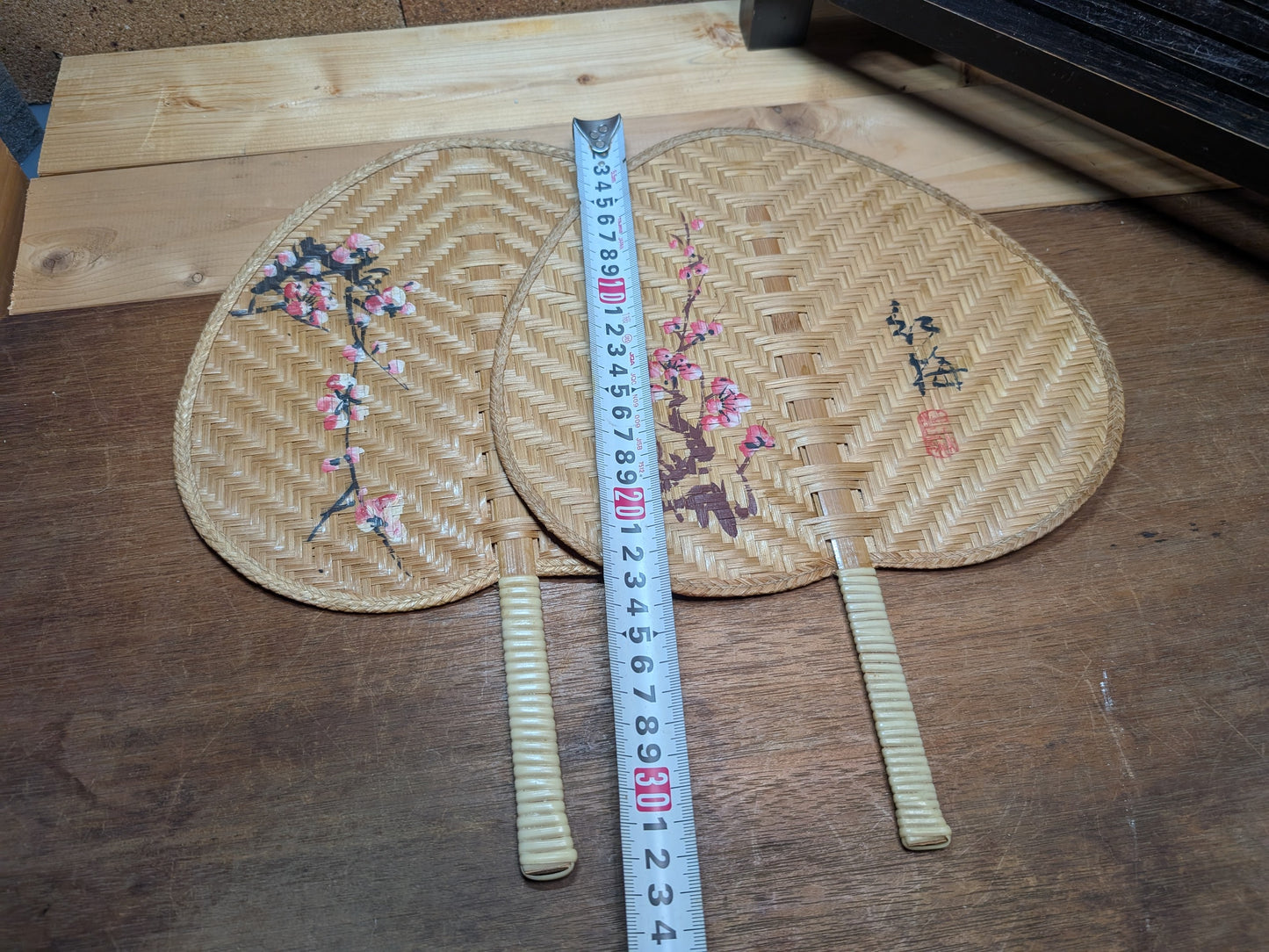 Japanese Vintage fan , Handmade Bamboo fan Hand painted Flower Bamboo fan set Made in Japan (D17)