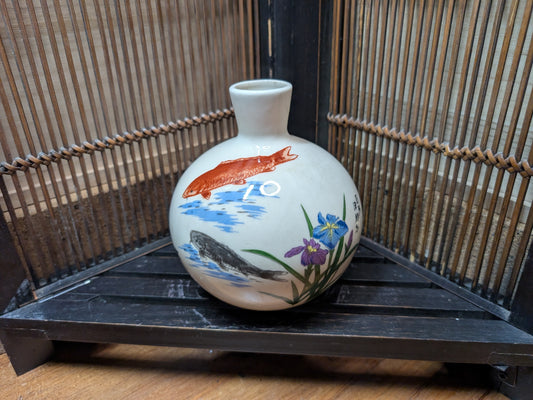 Japanese Vintage pottery Ceramic Traditional Hand painted Sake Wine bottle made in Japan 1980s (M2)