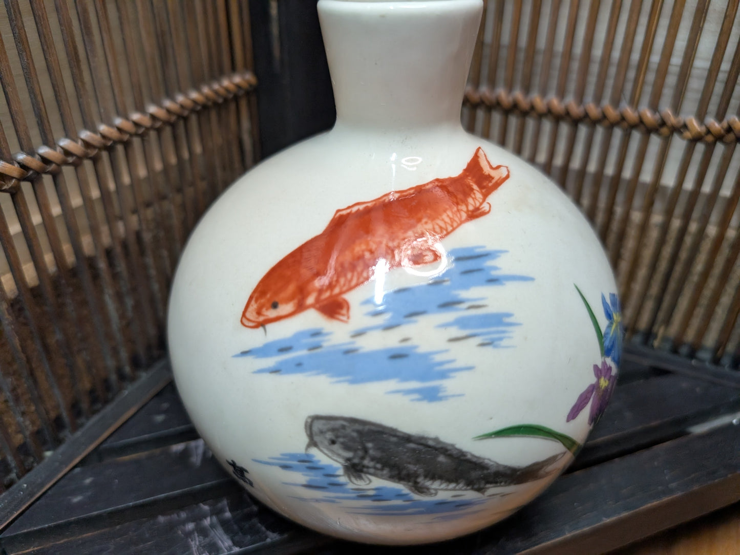 Japanese Vintage pottery Ceramic Traditional Hand painted Sake Wine bottle made in Japan 1980s (M2)