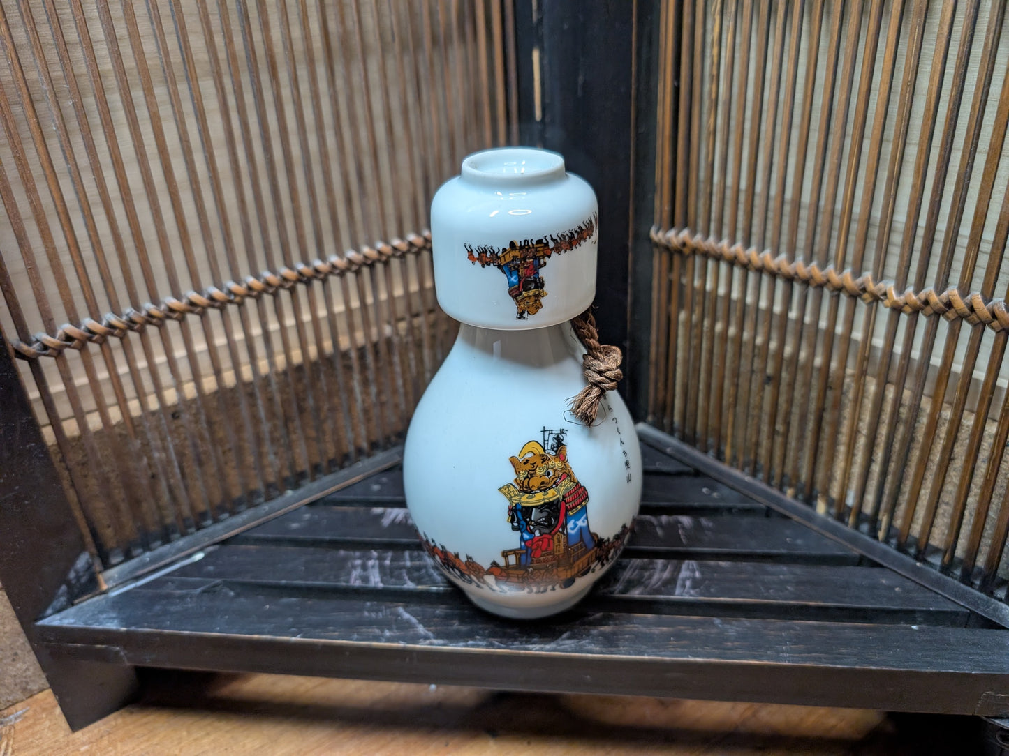 Japanese Vintage pottery Ceramic Traditional Hand painted Sake Wine bottle Cup set made in Japan 1980s (M4)