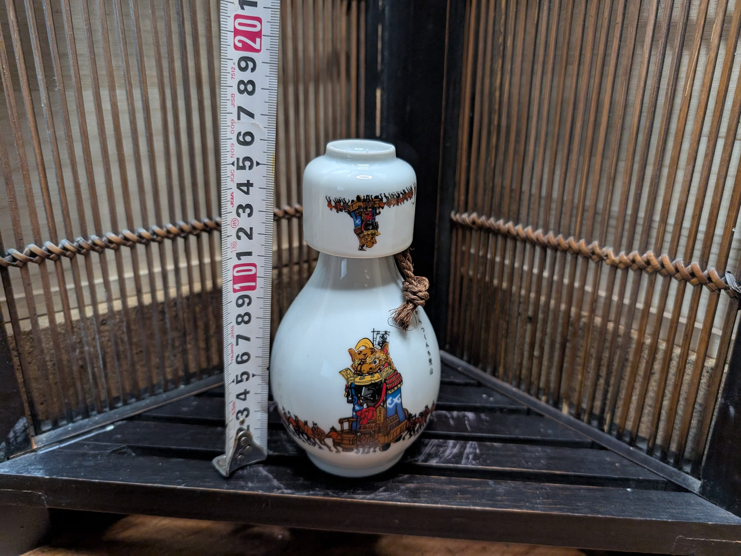 Japanese Vintage pottery Ceramic Traditional Hand painted Sake Wine bottle Cup set made in Japan 1980s (M4)