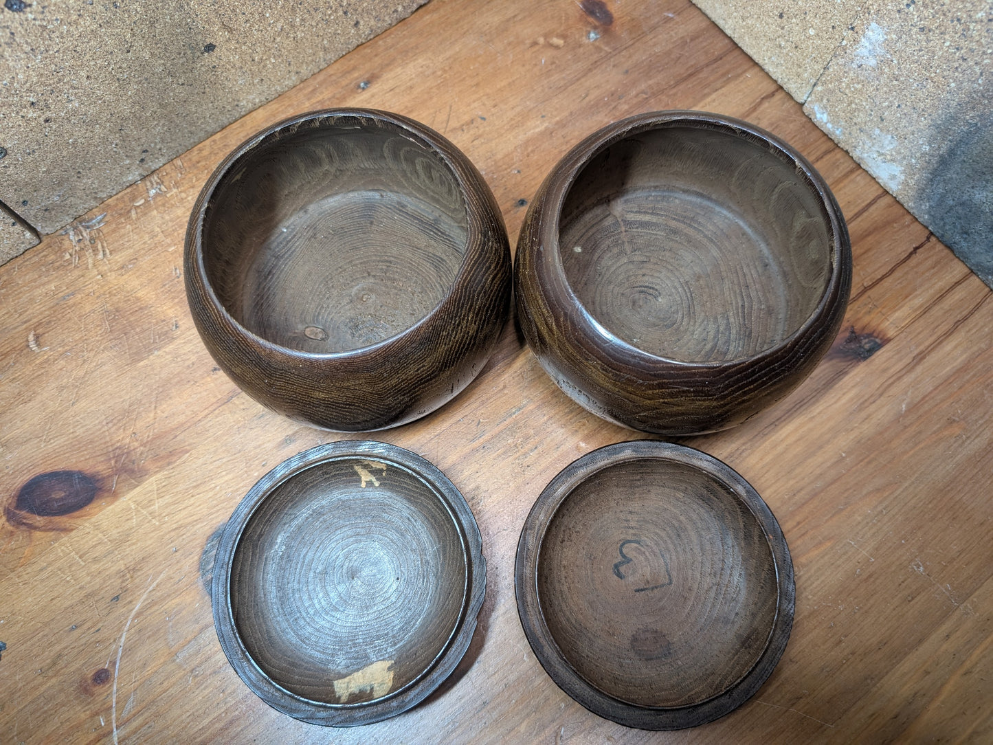 Japanese Go Game wooden Empty Game Bowl set Vintage 1970s Made in Japan (N1)