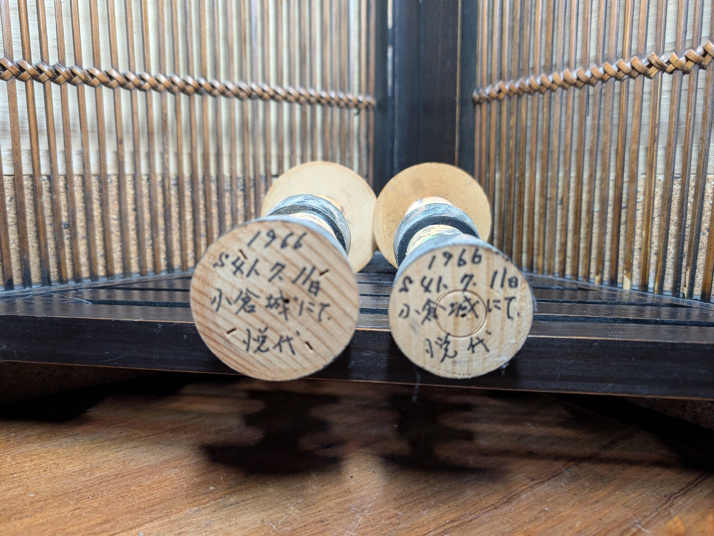 Japanese wooden doll kokeshi Pair July .1966 signed made in Japan RARE !! (N12)