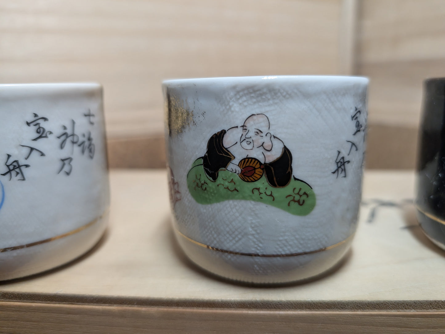 Japanese Tea ceremony Traditional Seven gods Ceramic set Kutani Vintage Made in Japan (Q2)