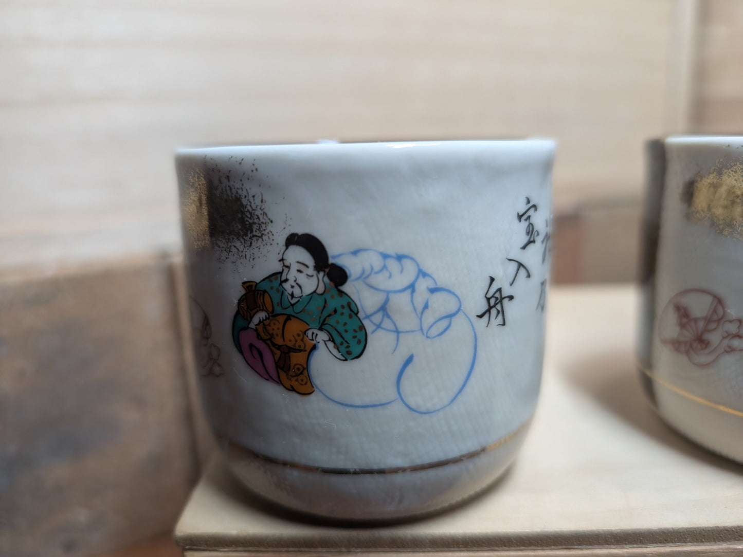 Japanese Tea ceremony Traditional Seven gods Ceramic set Kutani Vintage Made in Japan (Q2)