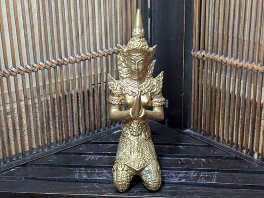 Thai Buddha Teppanom Guardian Angel Temple Brass Figure Gold Color vintage U3