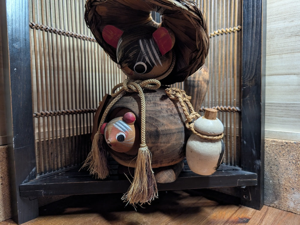 Wooden Raccoon Kokeshi Doll, Made in Japan rare & Unique V8