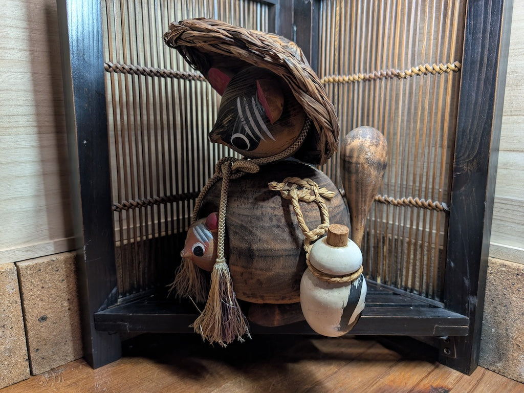 Wooden Raccoon Kokeshi Doll, Made in Japan rare & Unique V8